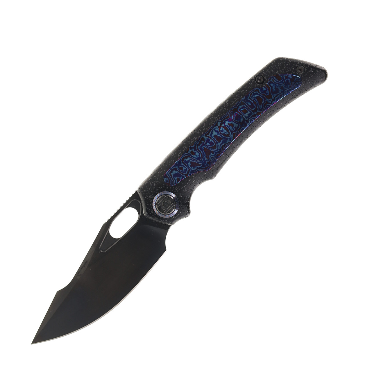 Kunwu Jericho Folding Knife Raindrop DLC Titanium Handle Timascus