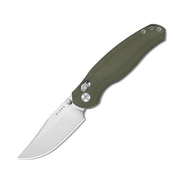 Kizer Phoca CC Folding Knife Green Micarta Handle AEB-L Clip Point