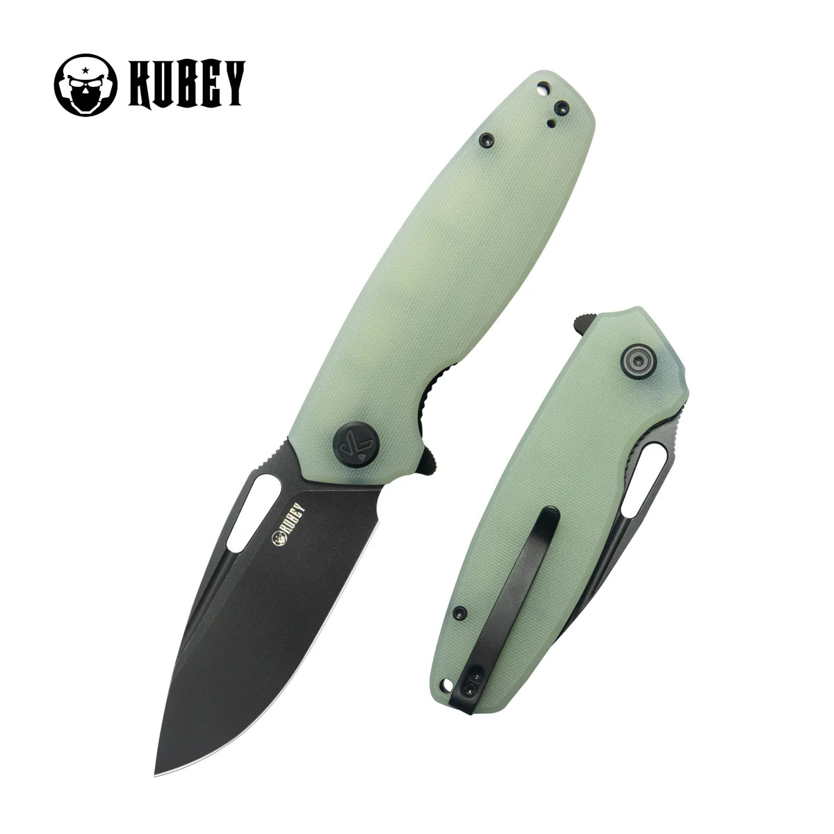Kubey Tityus Liner Lock Folding Knife Jade G10 Handle Blackwash