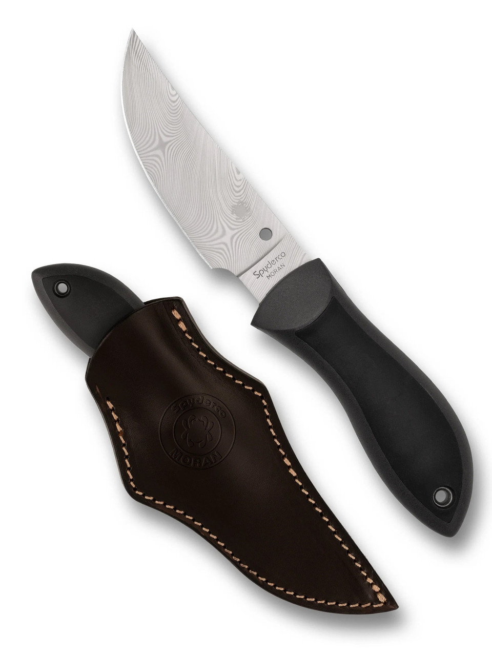 説明文 Spyderco Moran Fixed Blade Knife Black FRN/Kraton Handle Damasteel