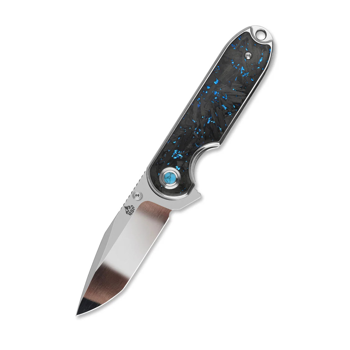 QSP Nebula Folding Knife Blue Shredded Carbon Fiber Handle 14C28N