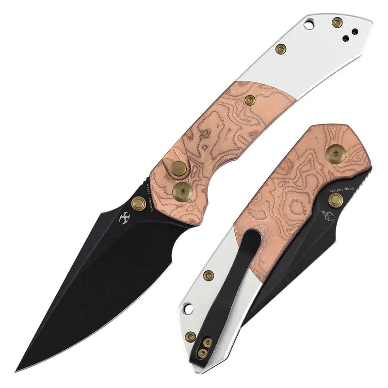手甲　日FOIL Kansept Fenrir Folding Knife Copper Foil Handle 154CM Plain Edge