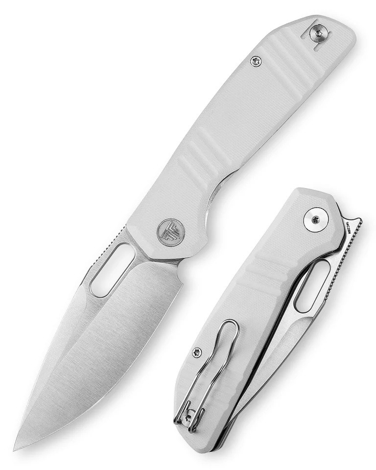 Trivisa Folding Knife White G10 Handle 14C28N Plain Edge Satin