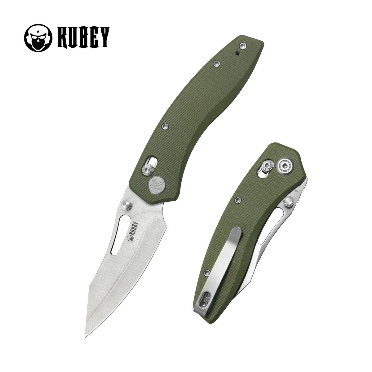 Kubey Caiman Folding Knife Green G10 Handle San Mai M2 Clip Point