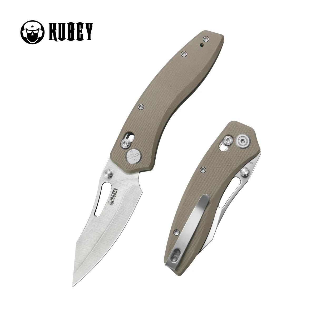 Kubey Caiman Folding Knife Khaki G10 Handle San Mai M2 Clip Point
