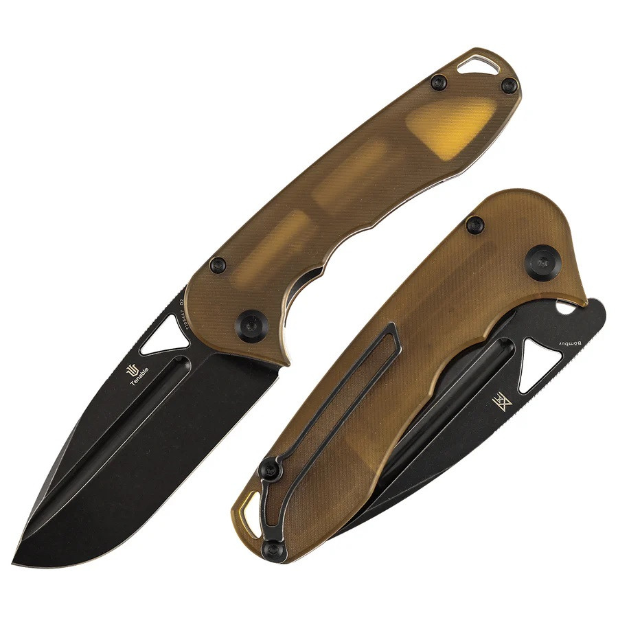 ばんぶう Tenable Bombur Folding Knife Amber PEI Handle D2 Drop Point Plain