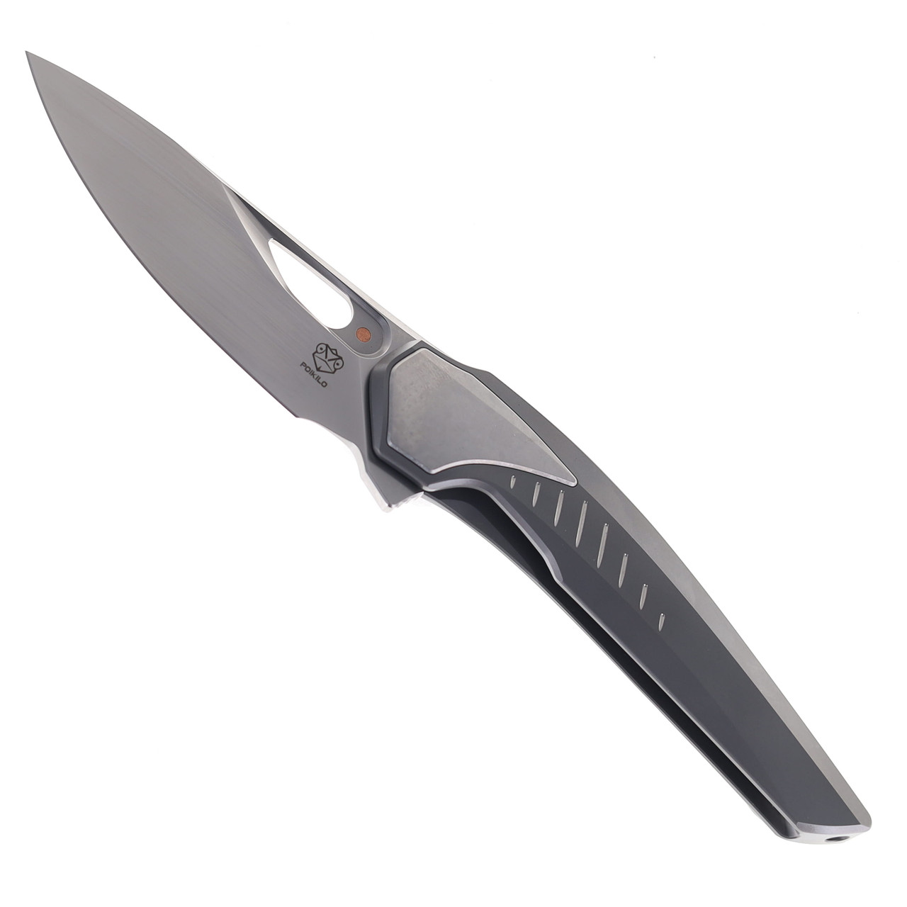 Poikilo Folding Knife Gray Titanium Handle M398 Plain Edge