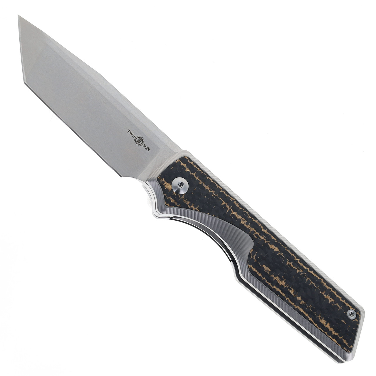 TwoSun Folding Knife Black/Yellow Titanium/Carbon Fiber Handle