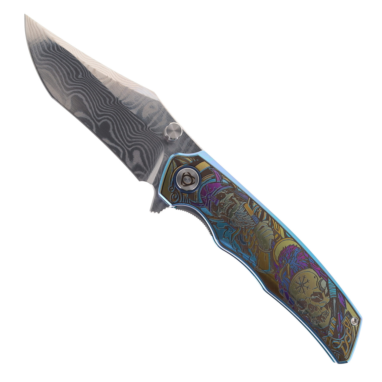 SixLeaf Folding Knife Color Engrave Titanium Handle RWL34+PMC27