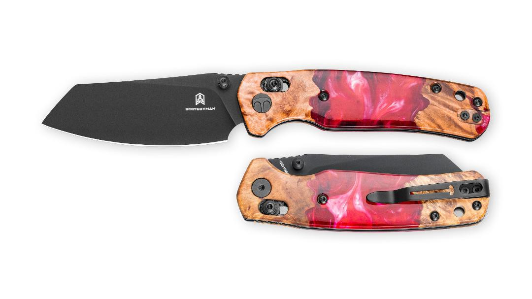 Bestechman Cicada's Wing Folding Knife Red Natural Stabilized Wood