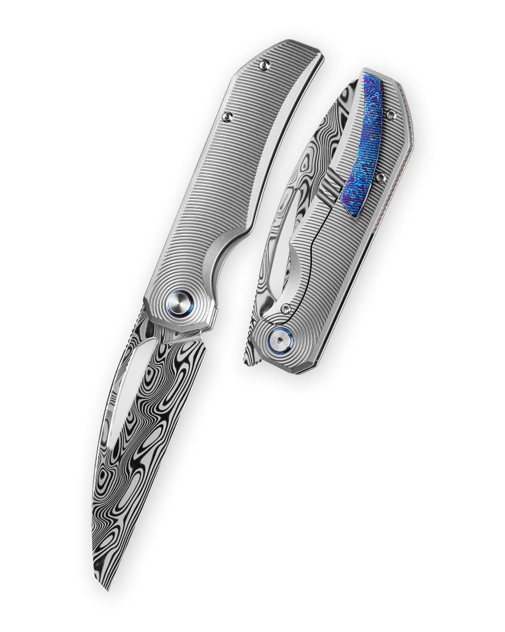 Bestech Taipan Folding Knife Beadblast Titanium Handle Damasteel