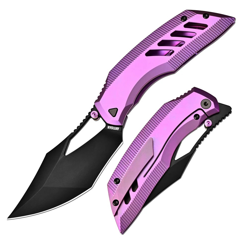 Artisan Cutlery Dark Wing Folding Knife Purple Titanium Handle