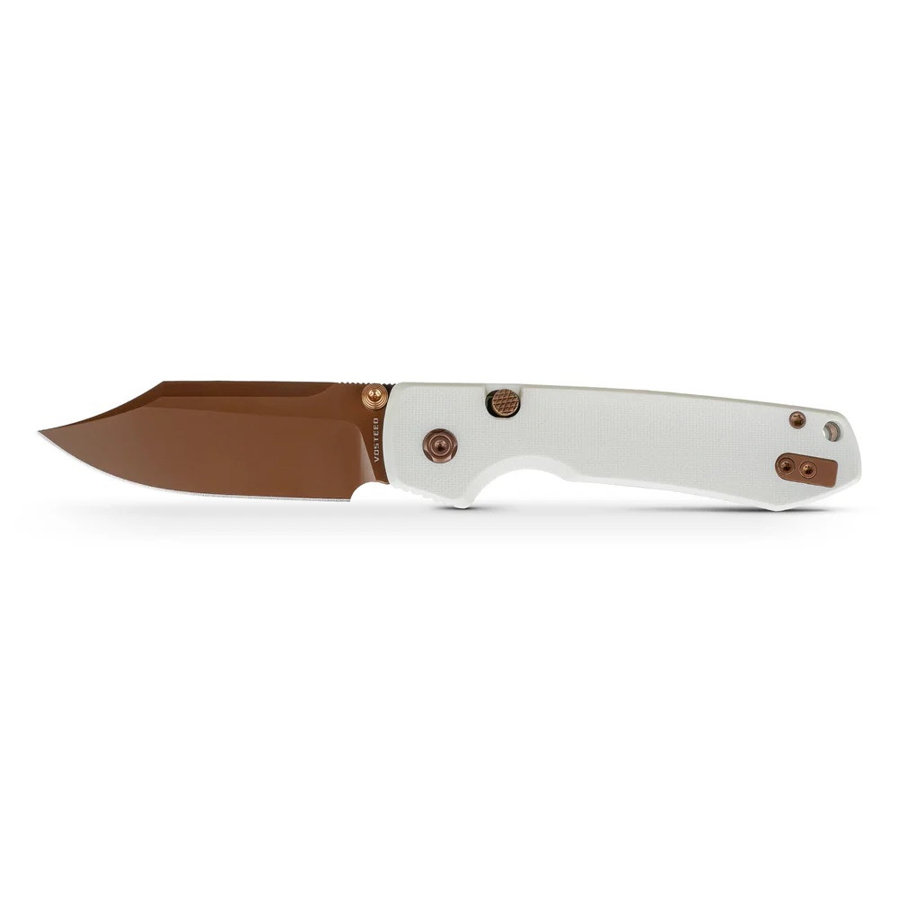 Vosteed Raccoon Folding Knife White G10 Handle 14C28N Bowie Plain