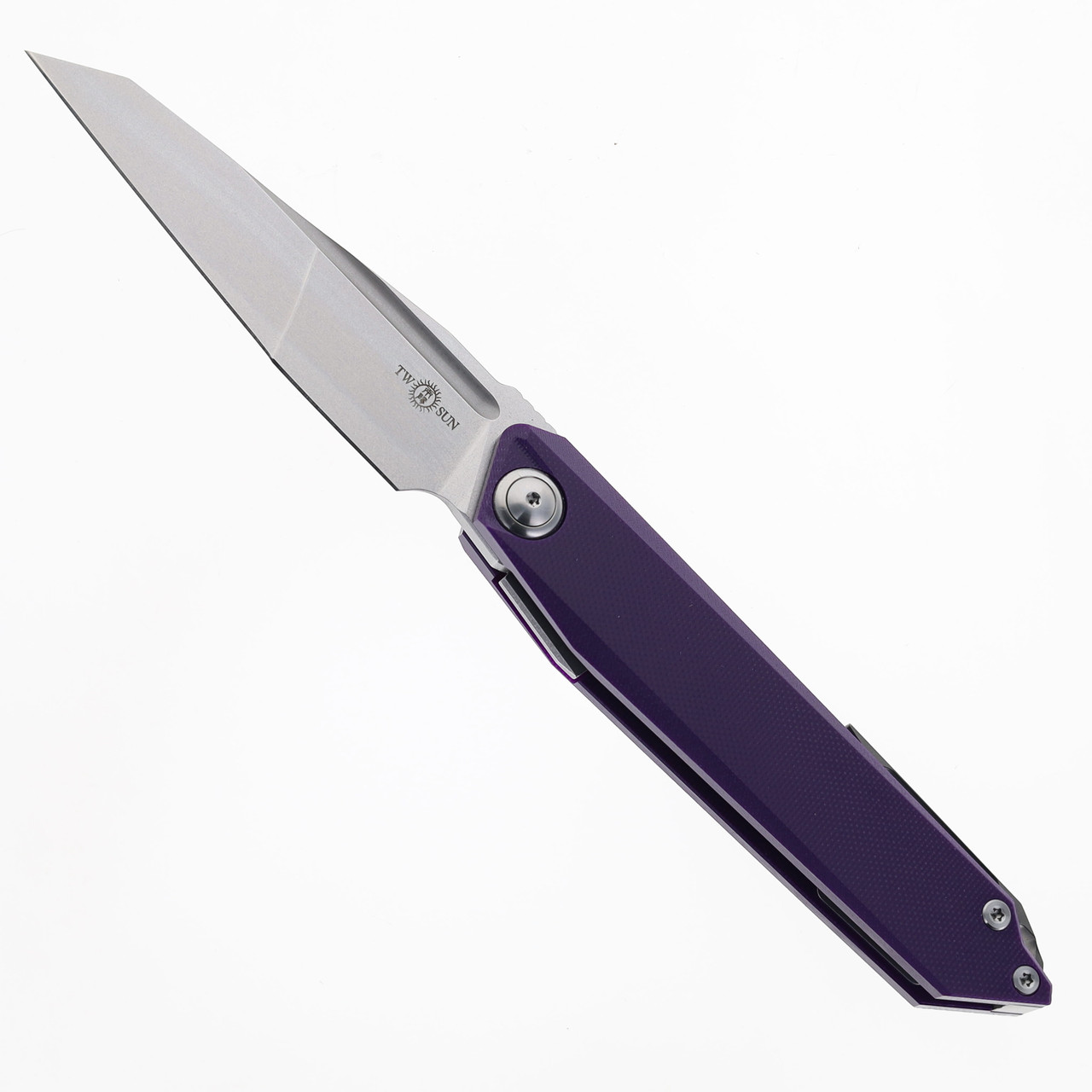 TwoSun Folding Knife Purple G10 Handle N690 Plain Edge Stonewash