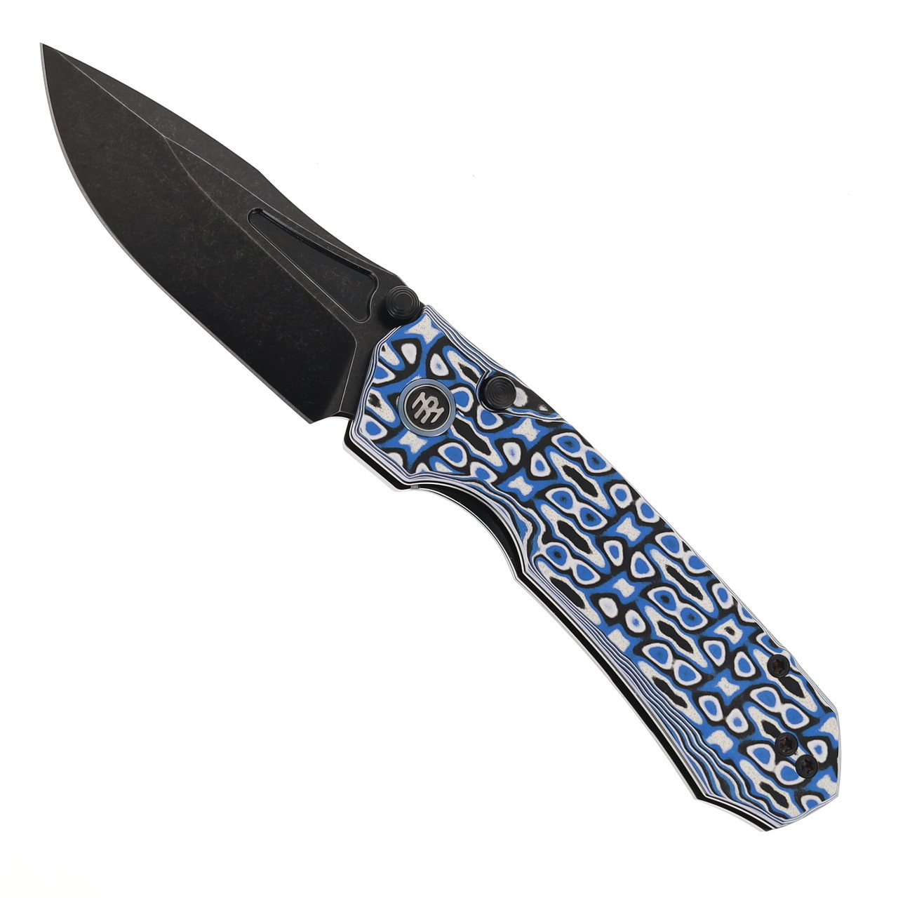 Remette RT-Rhino Folding Knife White, Blue & Black G10 Handle D2