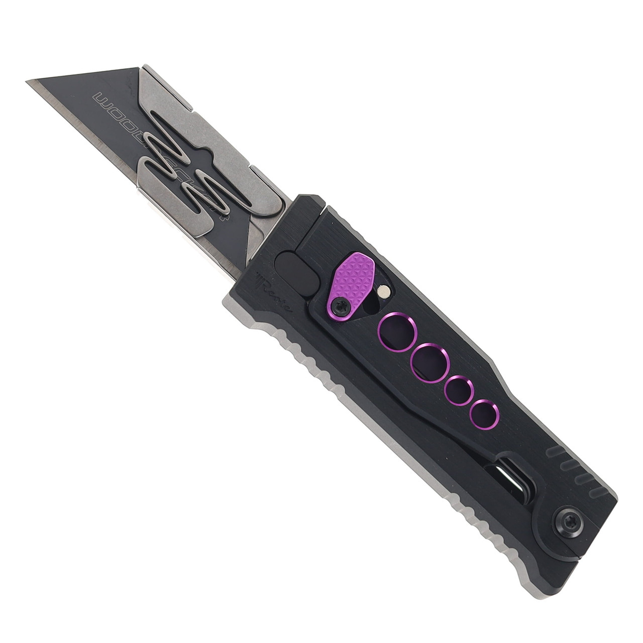 S Reate Exo-U Utility Knife Black Aluminum Handle with Purple Speed