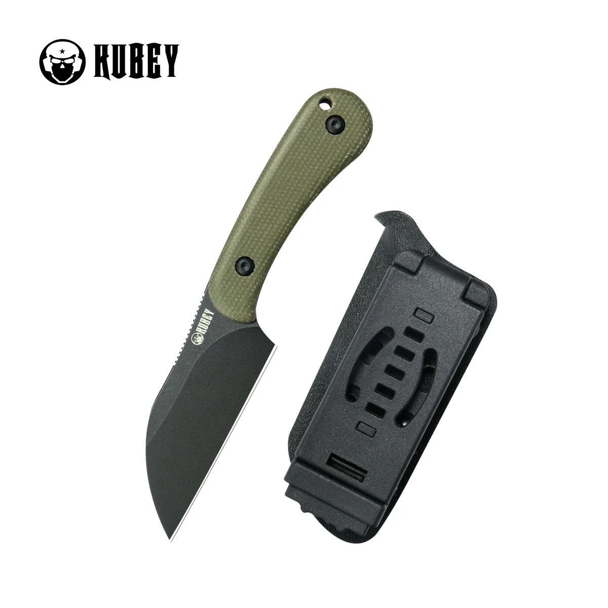 Kubey Rockhopper Fixed Blade Knife Green Micarta Handle 14C28N