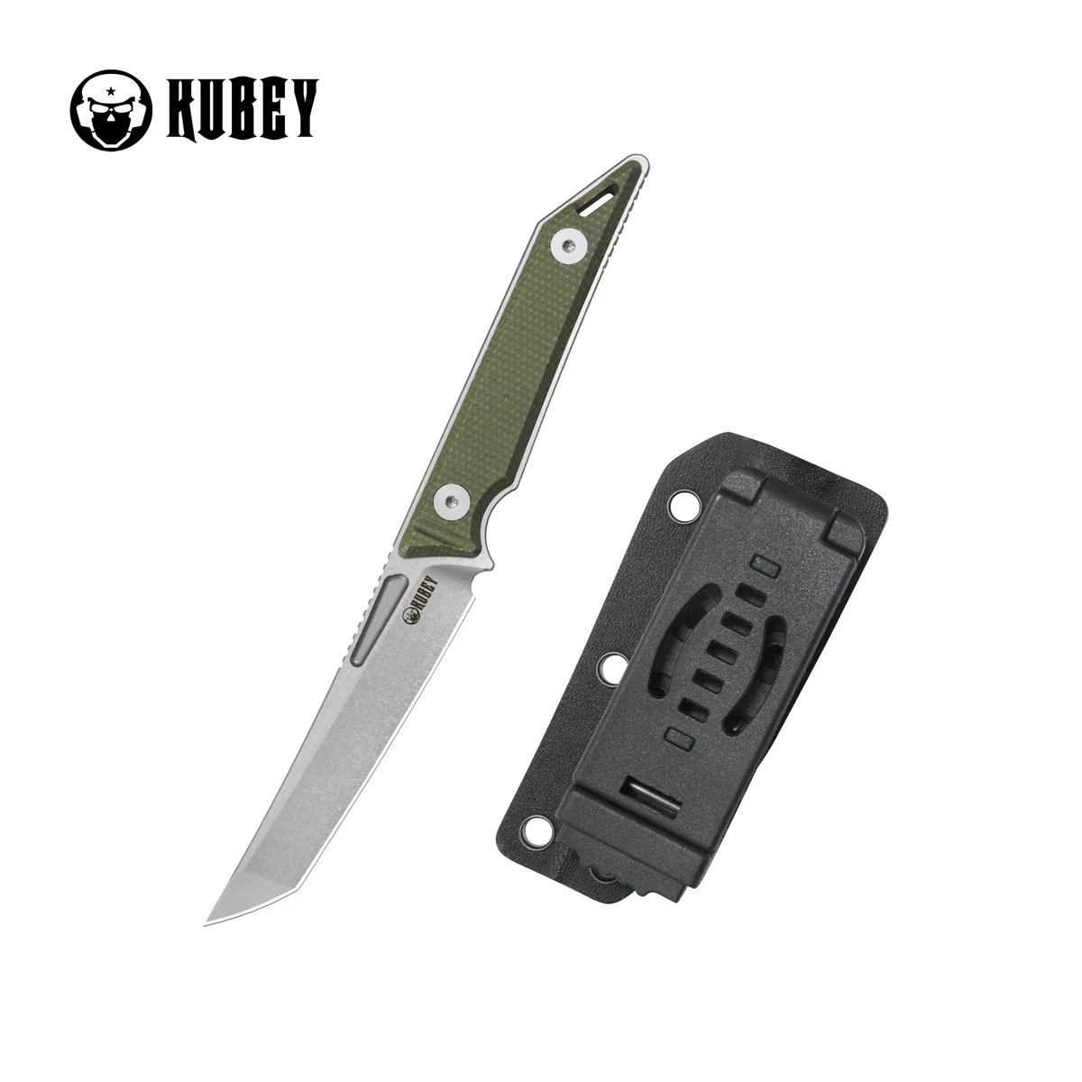 Kubey Goliath Fixed Blade Knife Green Micarta Handle 14C28N Tanto