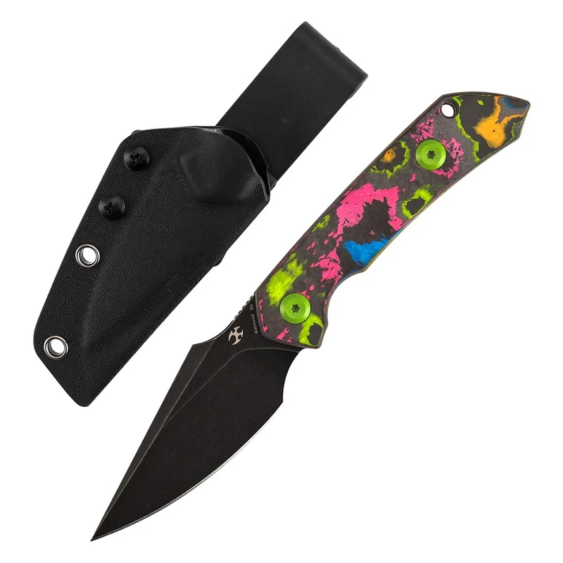 Kansept Fenrir Fixed Blade Knife 80's Camo Carbon Fiber Handle D2  Wharncliffe Plain Edge Blackwash Finish