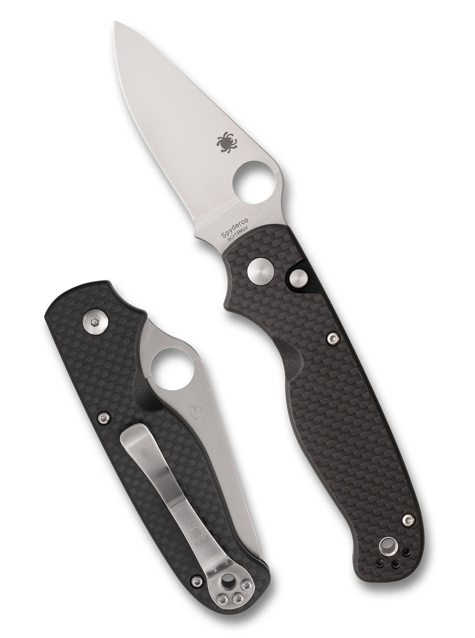 モモ Spyderco ButtonUp Folding Knife Carbon Fiber Handle Satin Blade