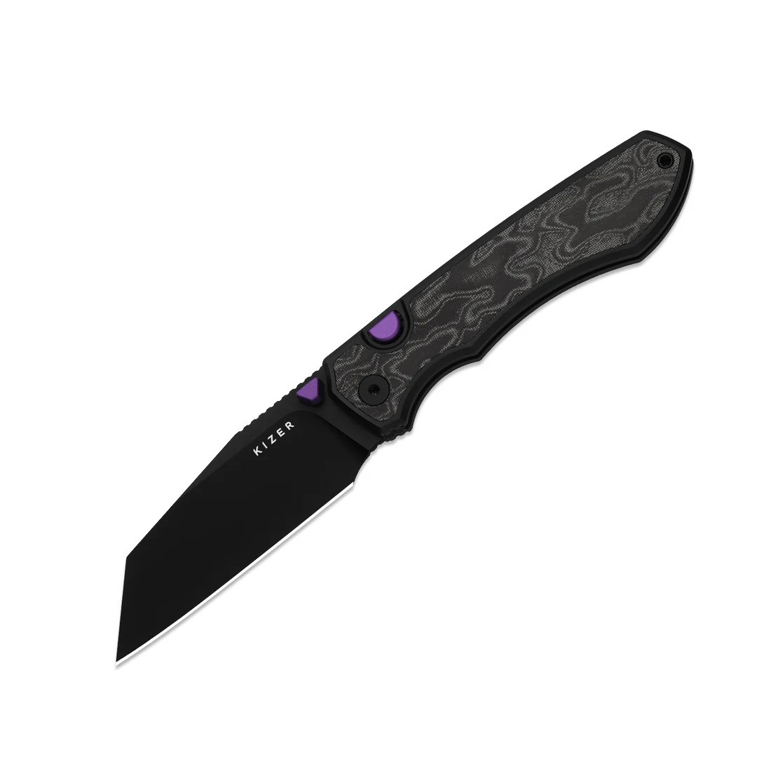 Kizer Wharning Folding Knife Black/White Aluminum/Norplex UltreX