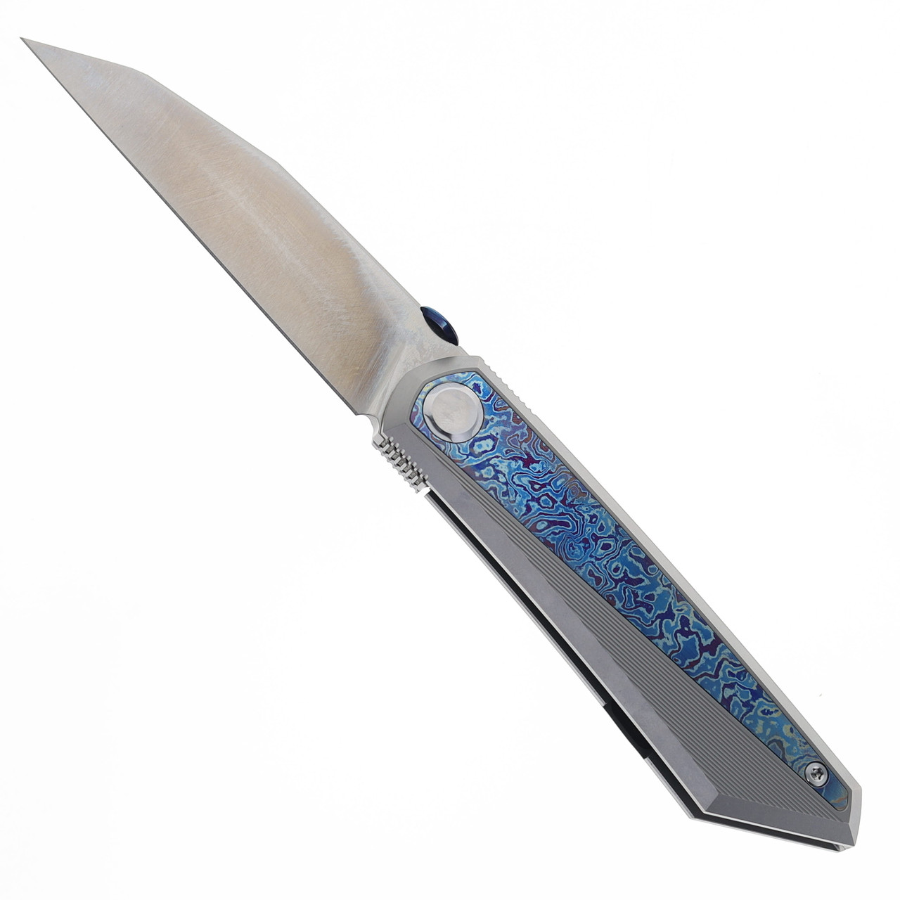 TwoSun Folding Knife Titanium/Timascus Handle S90V Plain Edge