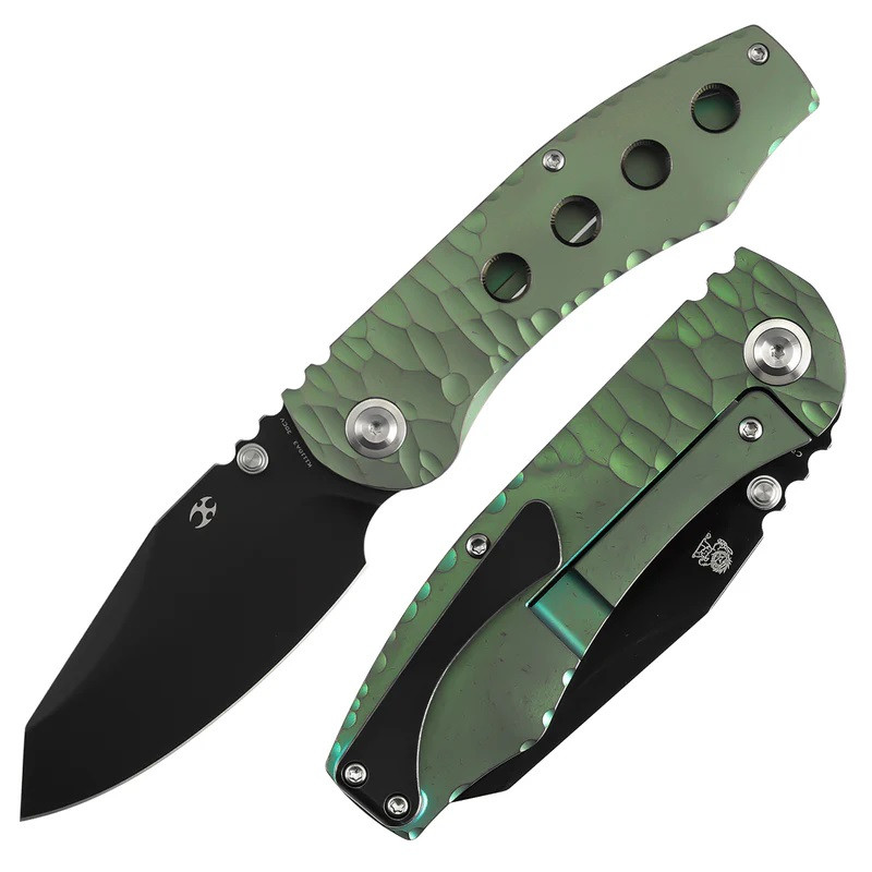 Kansept Caveman Folding Knife Green Stonewash Titanium Handle 20CV