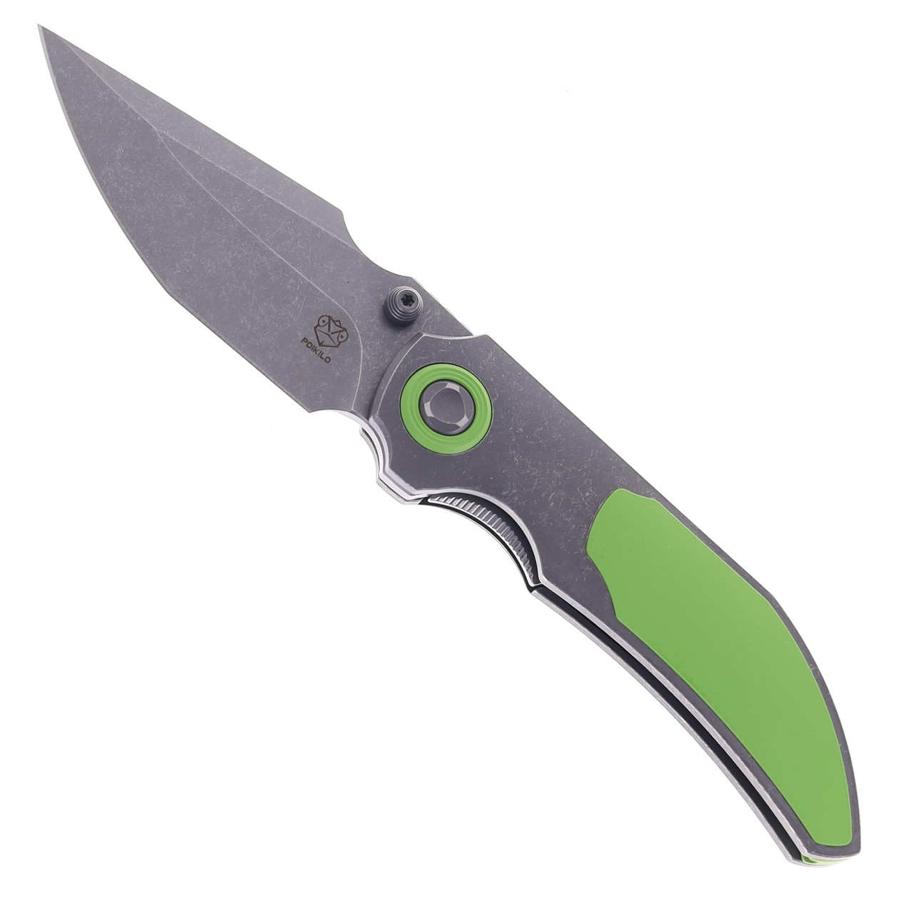 Poikilio Standard Folding Knife Green Titanium Handle M398 Harpoon