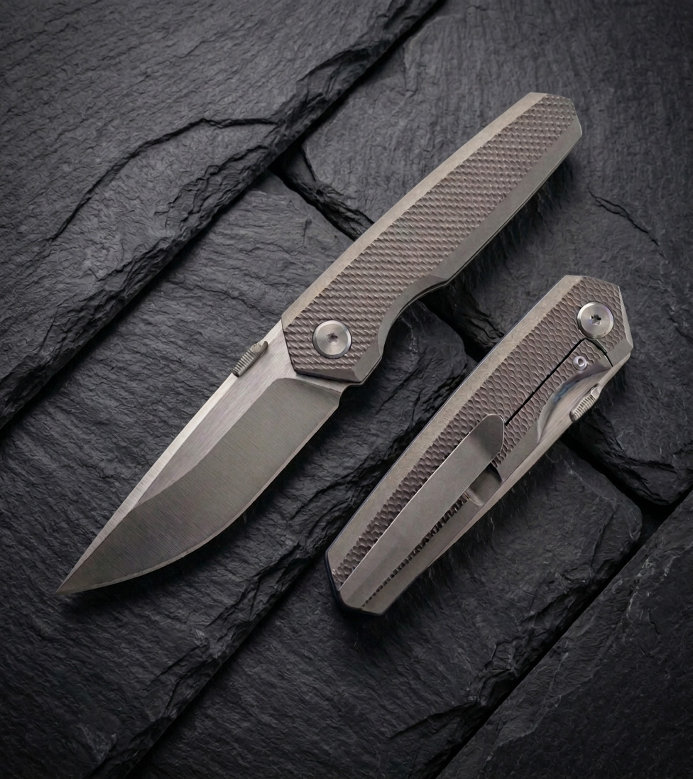 その他 momo Vanguard Bastion Folding Knife Gray Titanium Handle Satin Vanax Blade