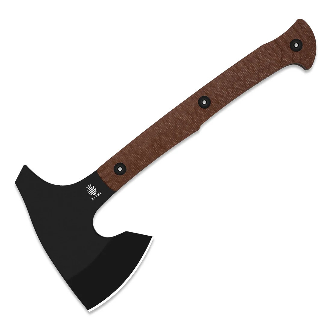 オーダー用 Kizer Urus Axe Brown Micarta Handle 1095 Plain Edge Black Finish