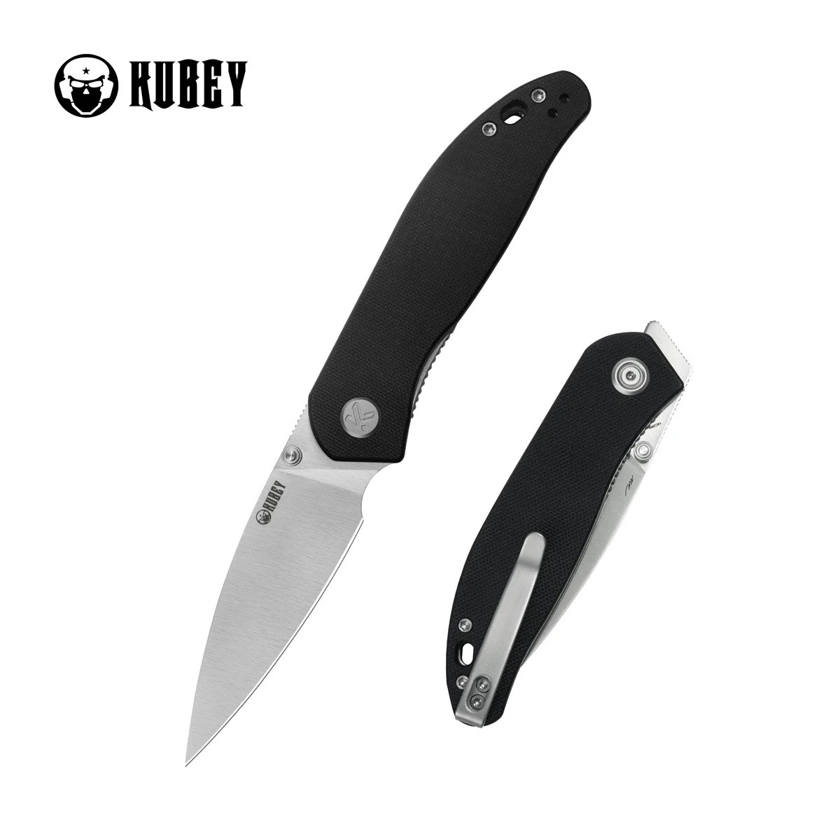 Kubey Snug Folding Knife Black G10 Handle 14C28N Spear Point Plain
