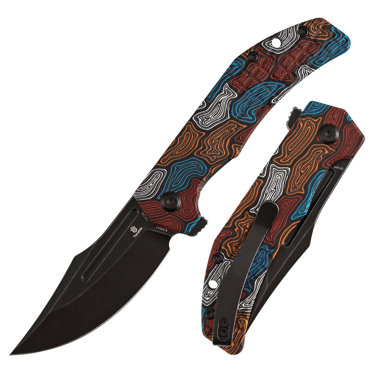 Tenable Orion Folding Knife Multi-color Topo G-Mascus Handle