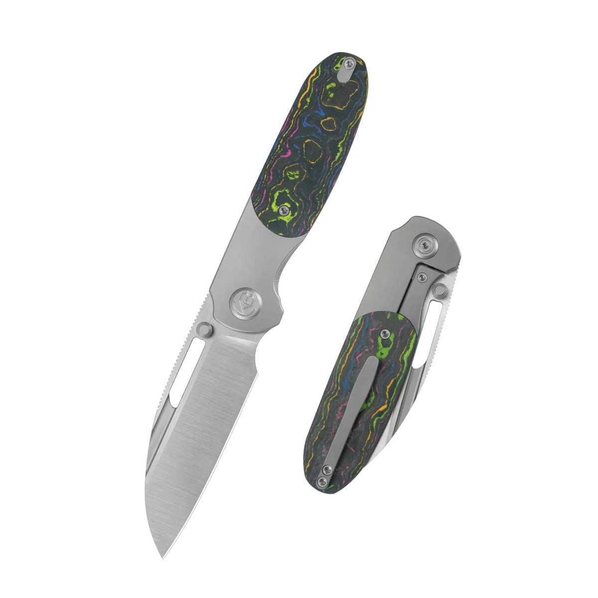 KB Icicle Folding Knife Sandblast Titanium/80's Camo Carbon Handle