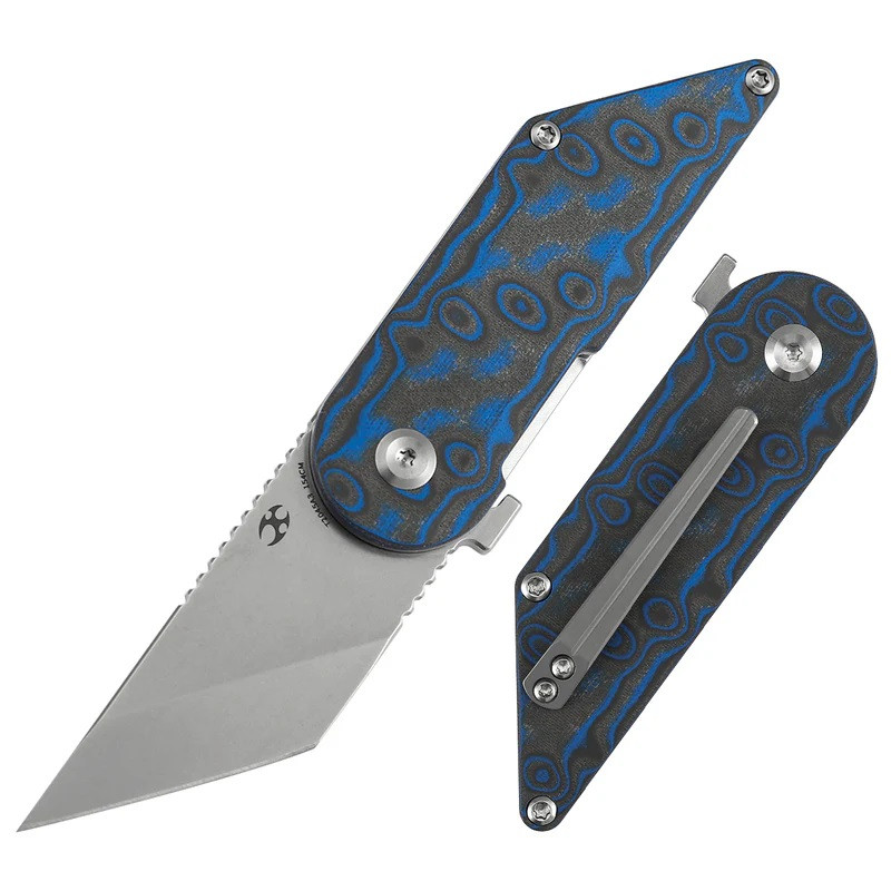 凸守たかね 新刊セット Blue-Blooded Kansept Dash Folding Knife Blue/Yellow Vortex Micarta Handle 154CM