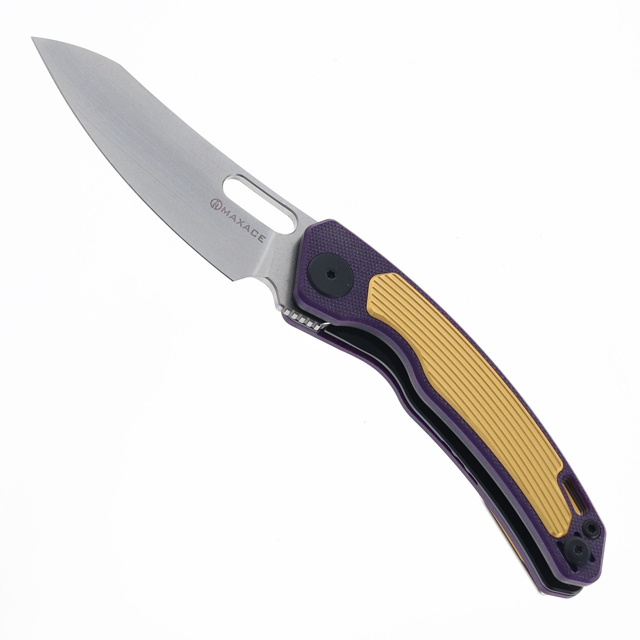 Maxace Black Mirror S Folding Knife Purple/Gold G10 Aluminum