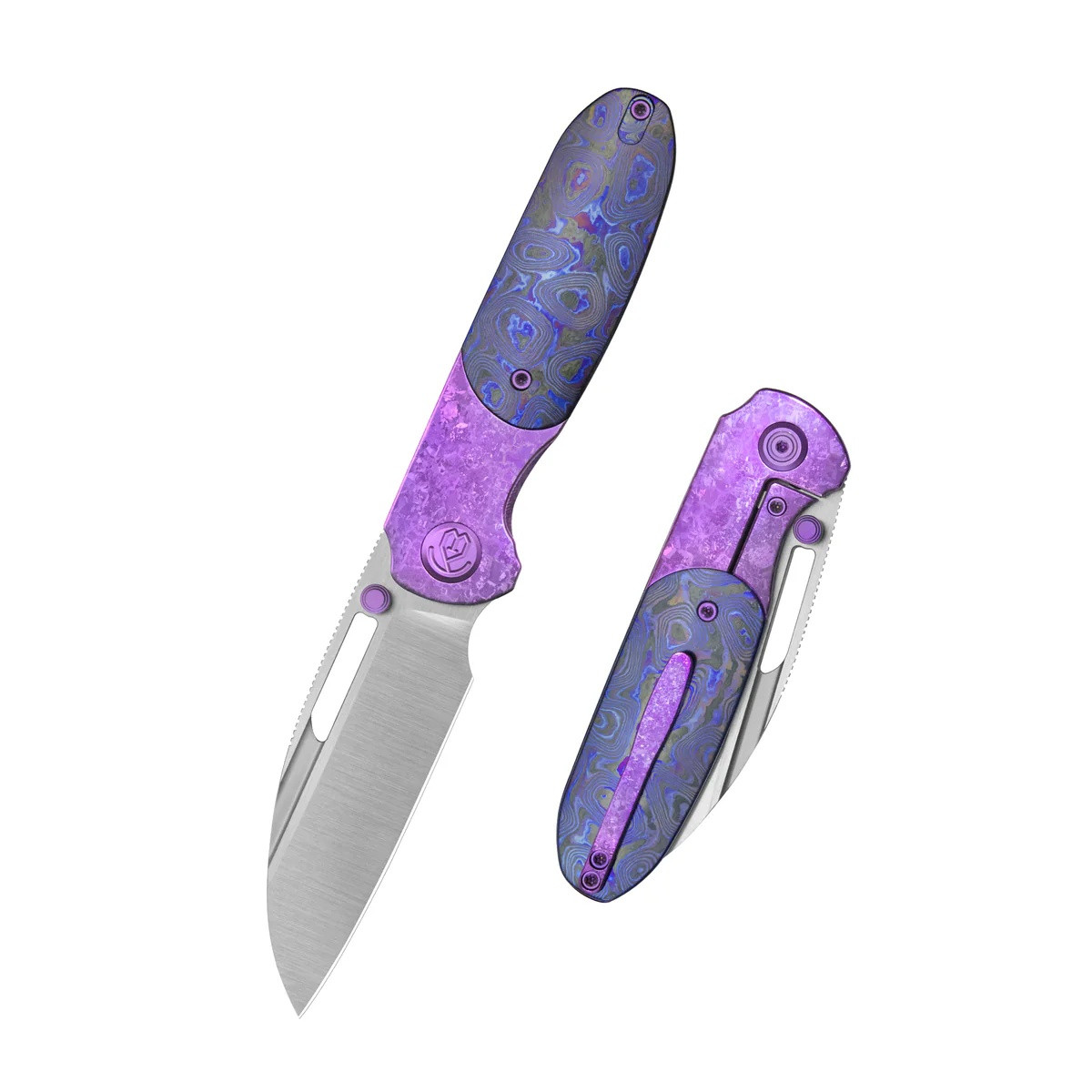 KB Icicle Folding Knife Crystallized Titanium Purple Ano Handle