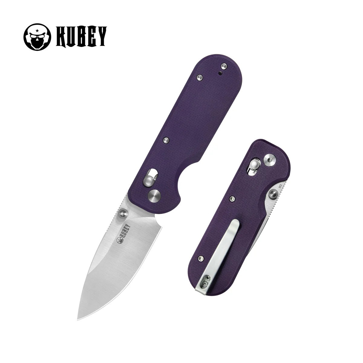 Kubey Bedrock Folding Knife Purple G10 Handle D2 Drop Point Plain