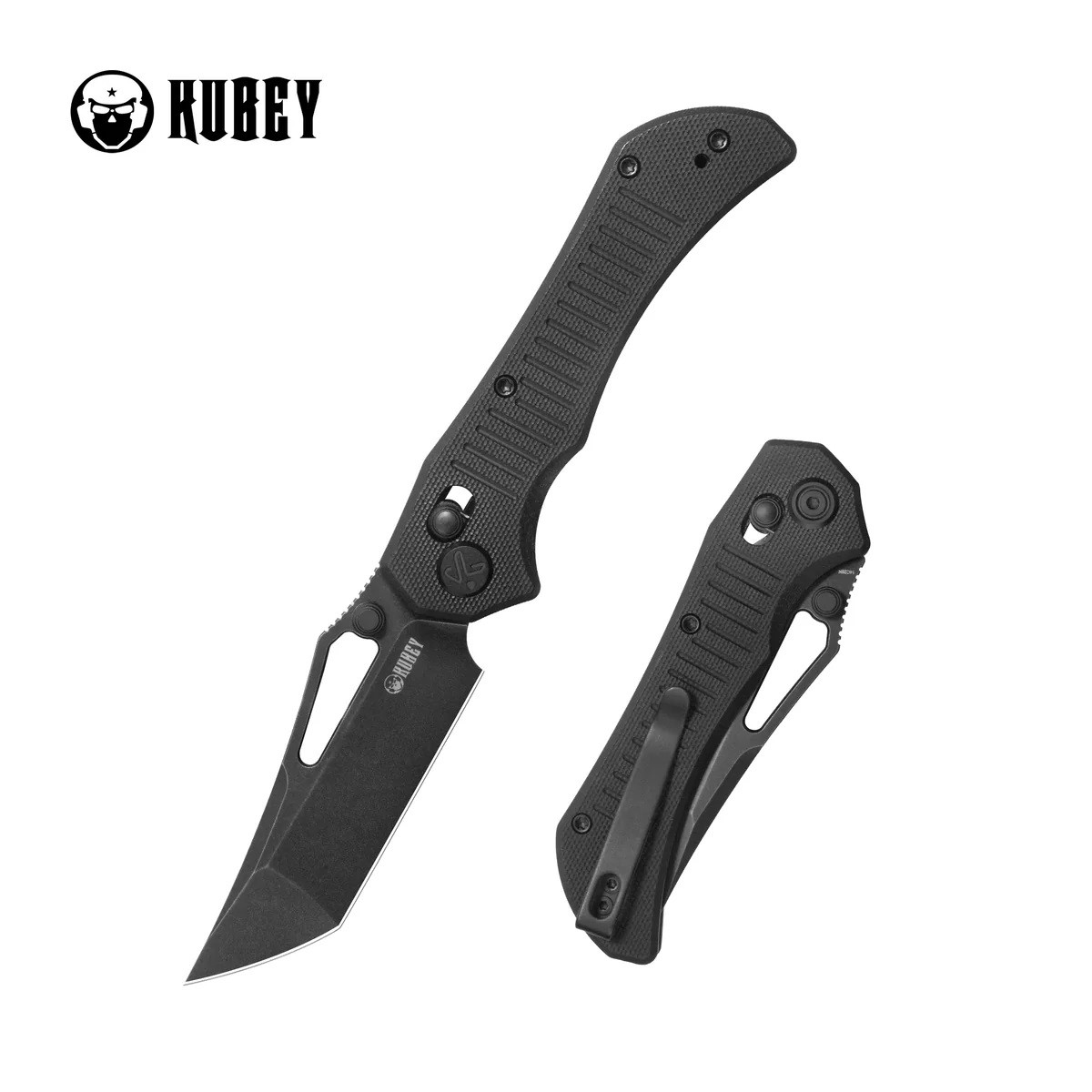 Kubey Tantorian Folding Knife Black G10 Handle 14C28N Tanto Plain