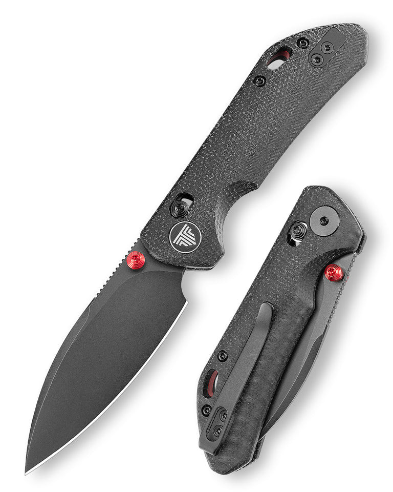 TRIVISA Folding Knife Black Micarta Handle 14C28N Plain Edge Black
