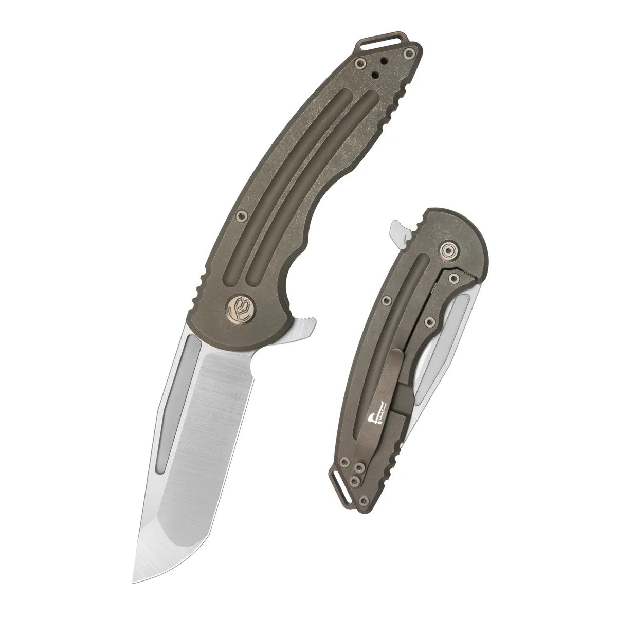 KB Husky Tactical Flipper Folding Knife Bronze Ano Titanium Handle