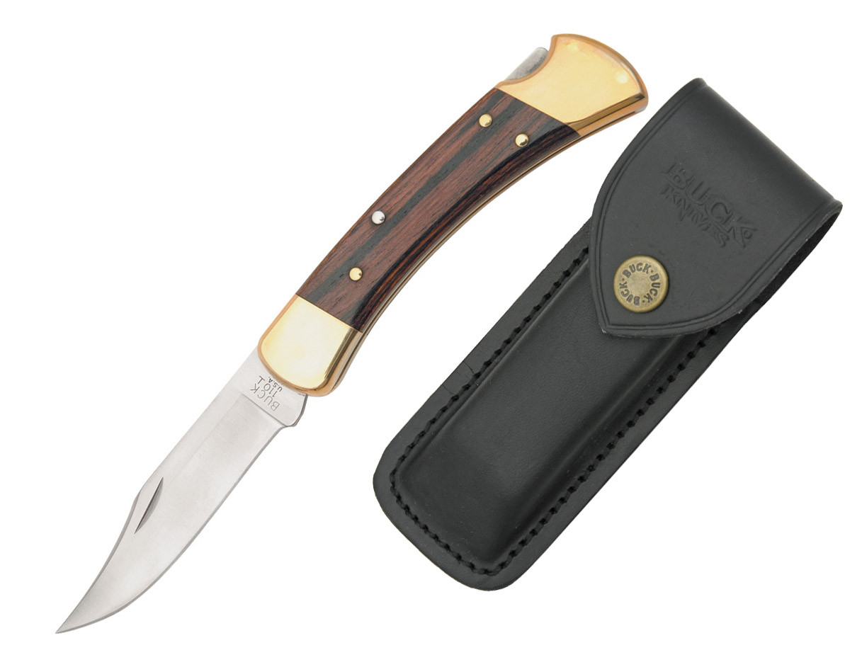 ユウ Buck 110 Folding Hunter Lockback Pocket Knife with Leather Sheath