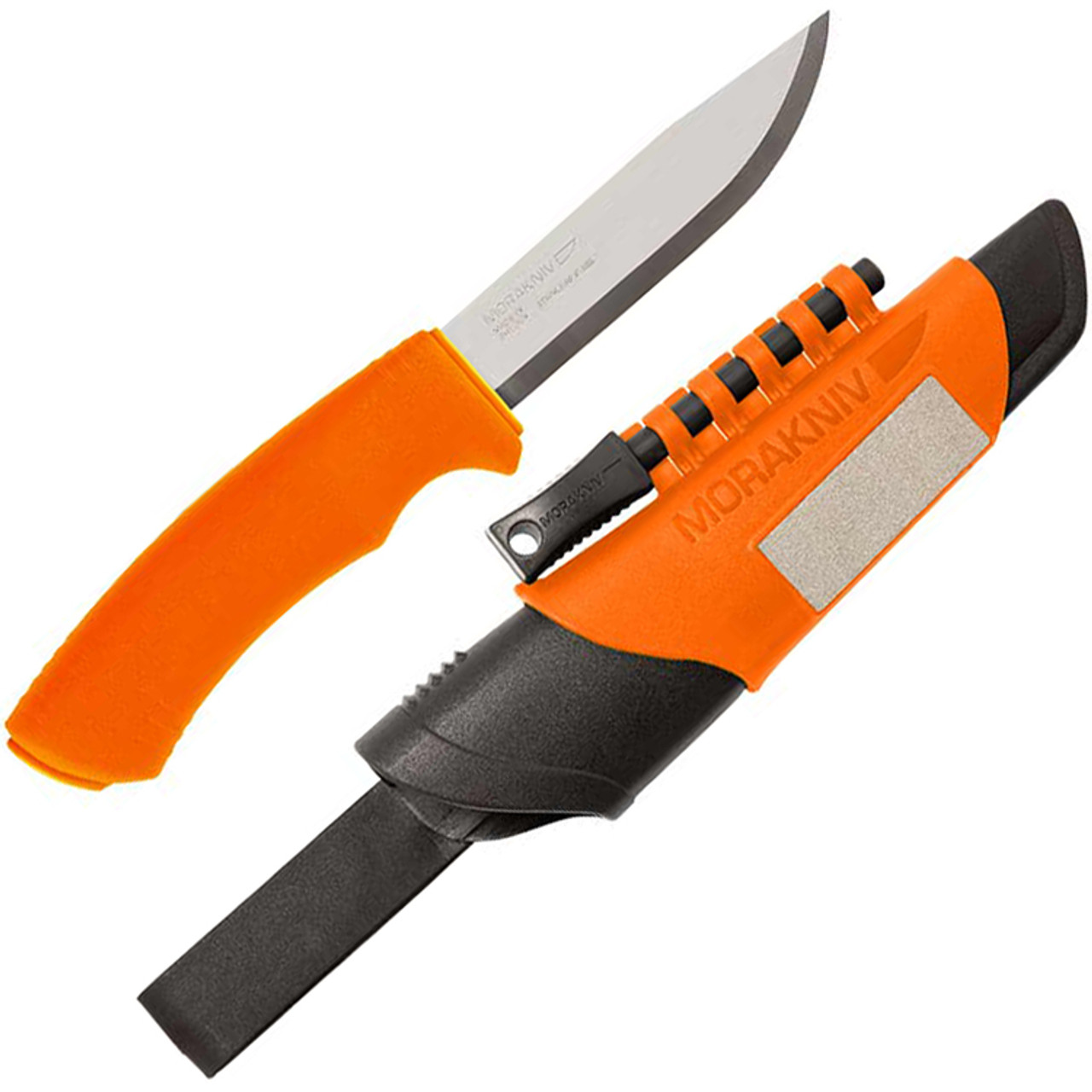 Mora Knives Bushcraft Fixed Blade Knife Orange Handle Plain Edge Fire  Starter 12051