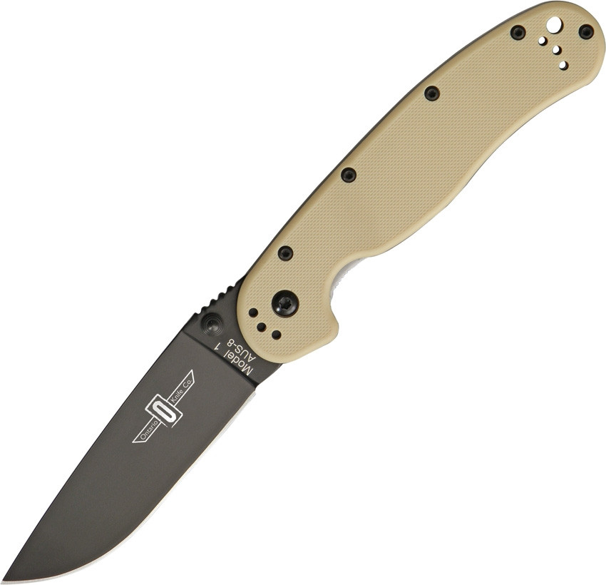 Ontario RAT-1 Folding Knife Black Plain edge With a Tan Handle 8846 DT