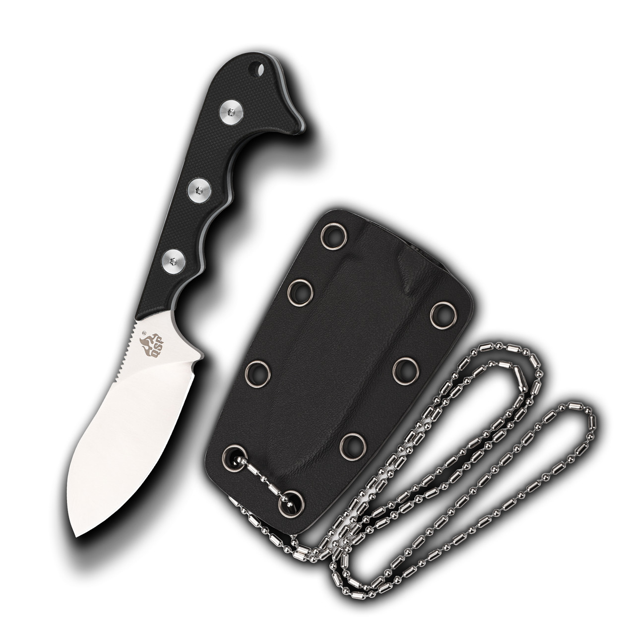 ミミ QSP Neckmuk Fixed Blade Neck Knife Black G10 Handle Plain Satin D2