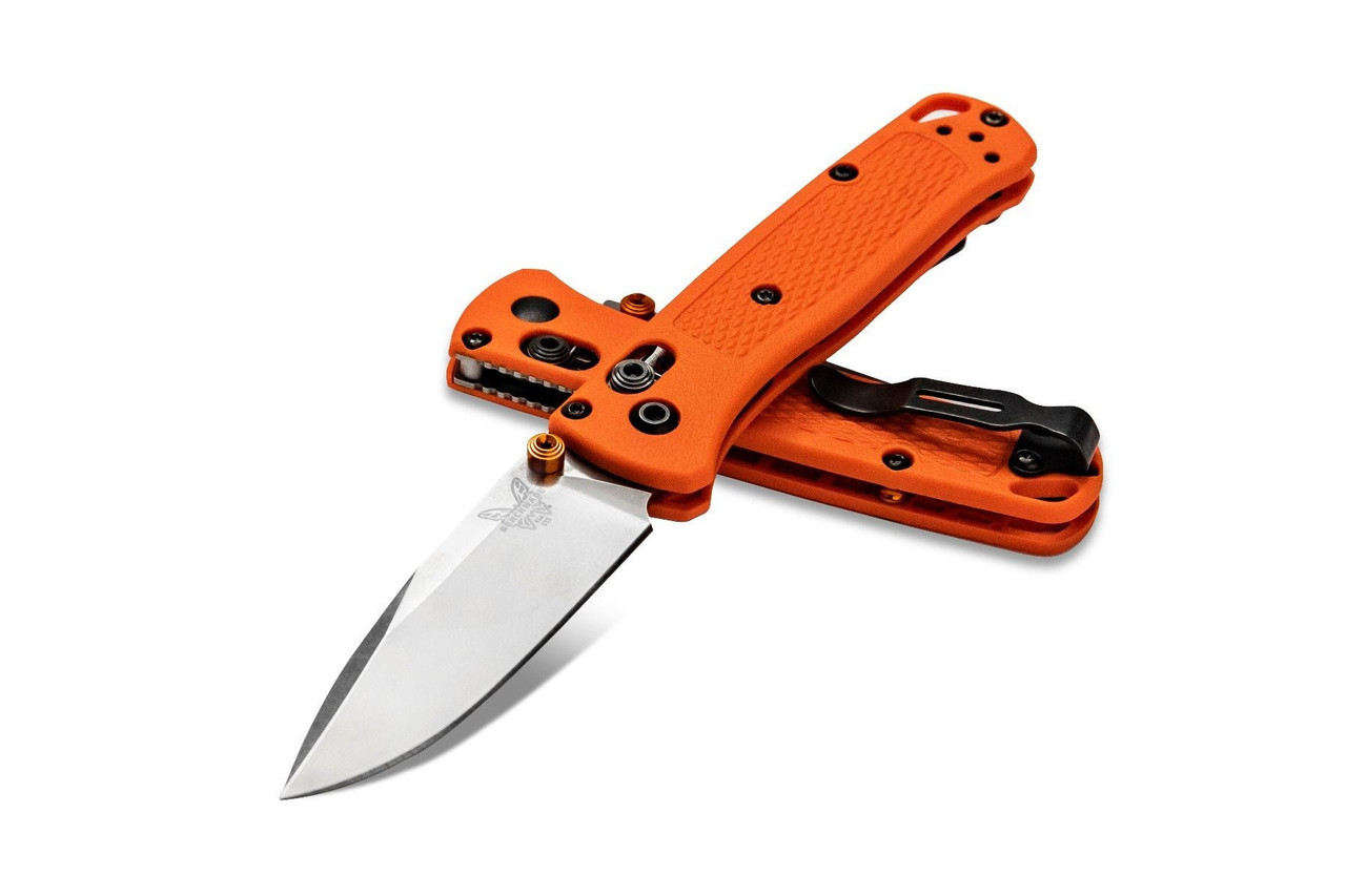 Benchmade Mini Bugout Axis Lock Knife Orange Griv-Ex Handle Plain
