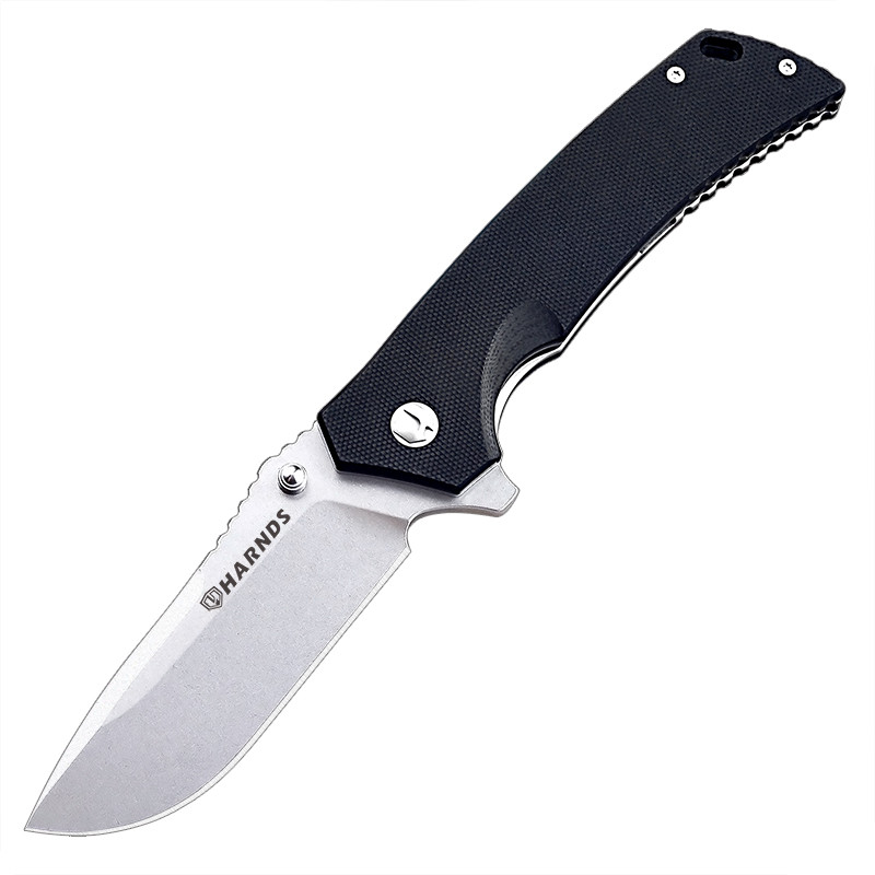 Harnds Warrior Liner Lock Knife Black G10 Handle Plain D2