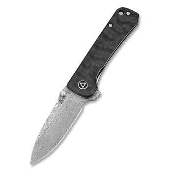 QSP Hawk Liner Lock Knife Carbon Fiber Handle Chinese Damasteel Blade QS131-A