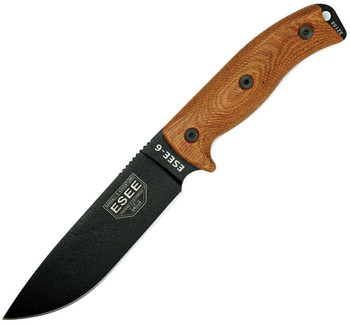 ESEE Model 6 Fixed Blade Knife Brown Micarta Handle Plain Black Blade 6PB011