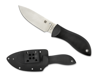 Spyderco Moran Drop Point Skinner Plain Edge Fixed Blade Knife Black Kraton Handle Kydex Sheath FB02P