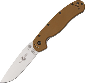 Ontario RAT 1  Folding Knife Plain Edge Satin Finish Coyote Brown Handle 8848 CB
